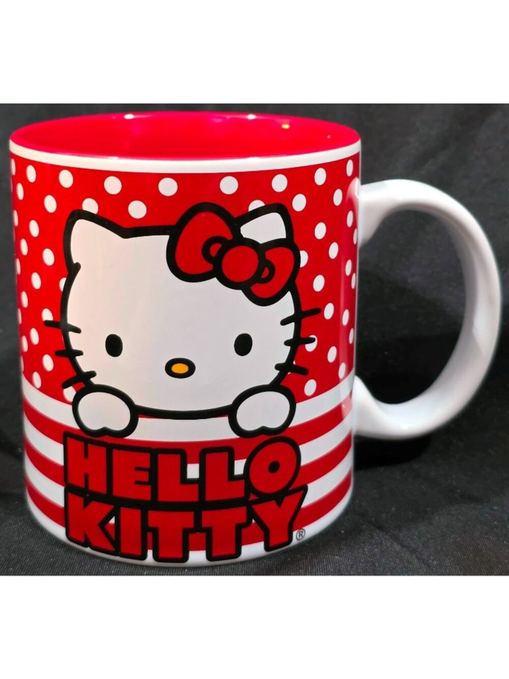 Sanrio HELLO KITTY jumbo oversize 20 oz Coffee Cup Mug Silver Buffalo red dot 4"